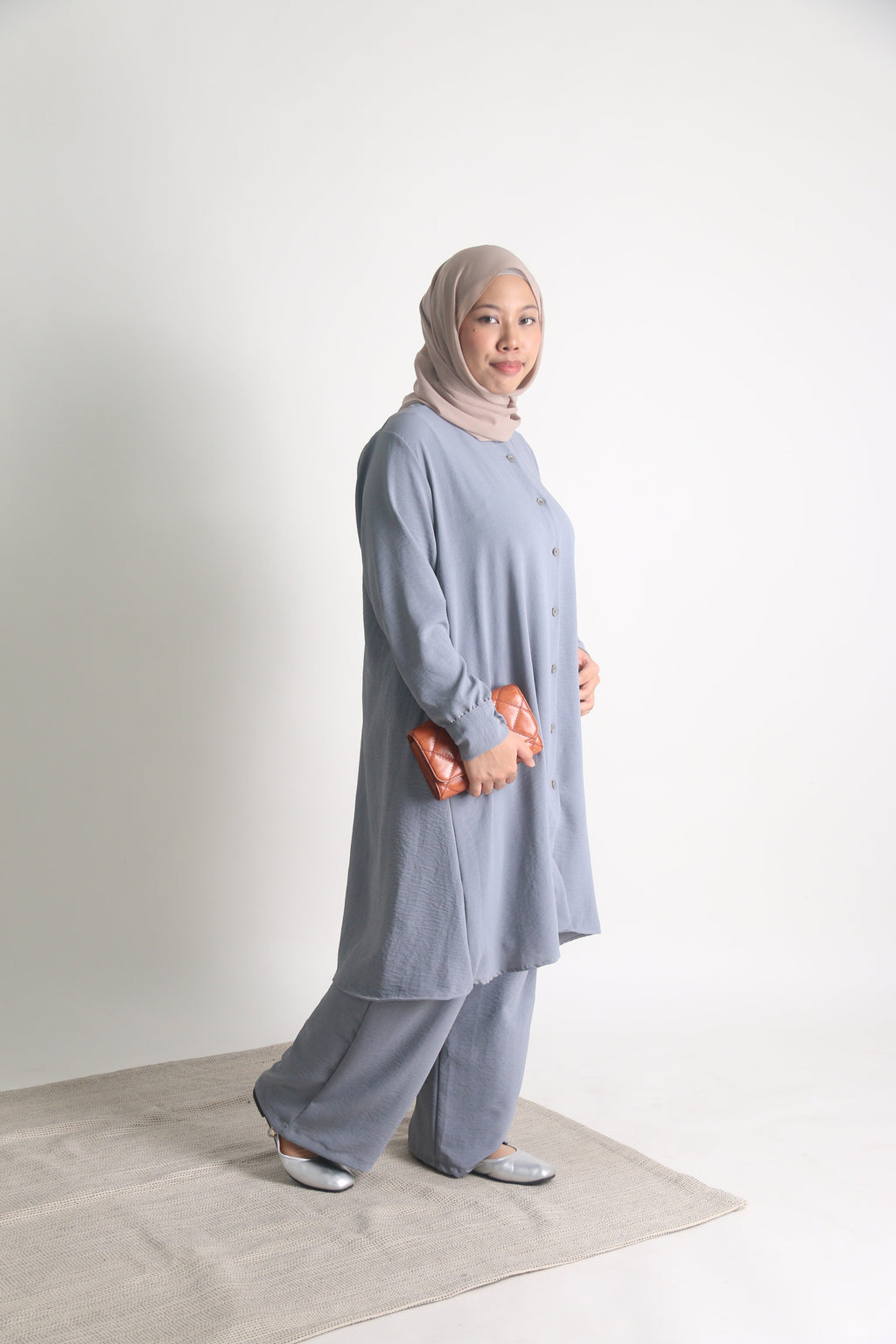 Women's Ironless 2 Pieces Outfit Long Set (Misty Blue)