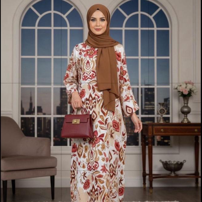 Comfortable floral Abaya Kaftan Style Muslim Dress Print Maxi