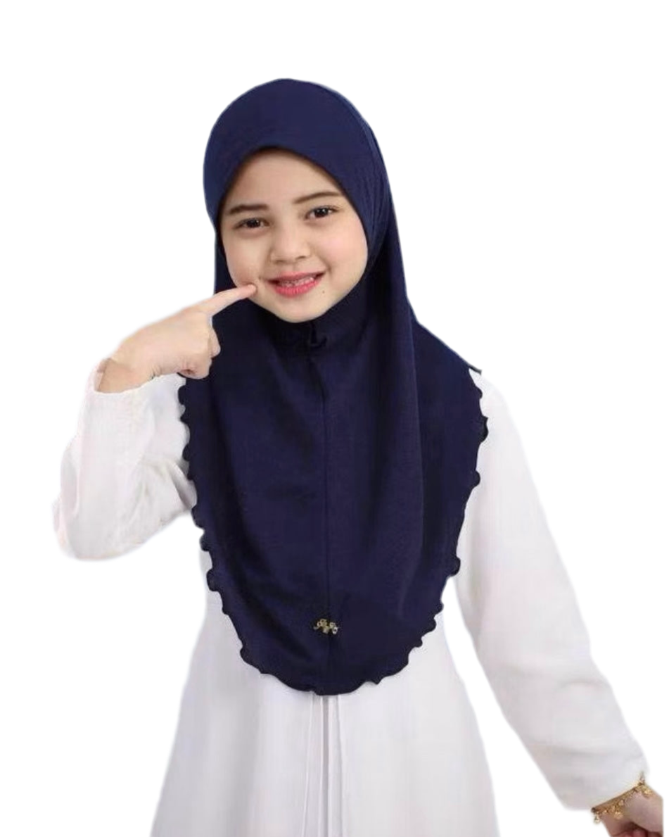 Navy Blue Plain Instant Kids Hijab