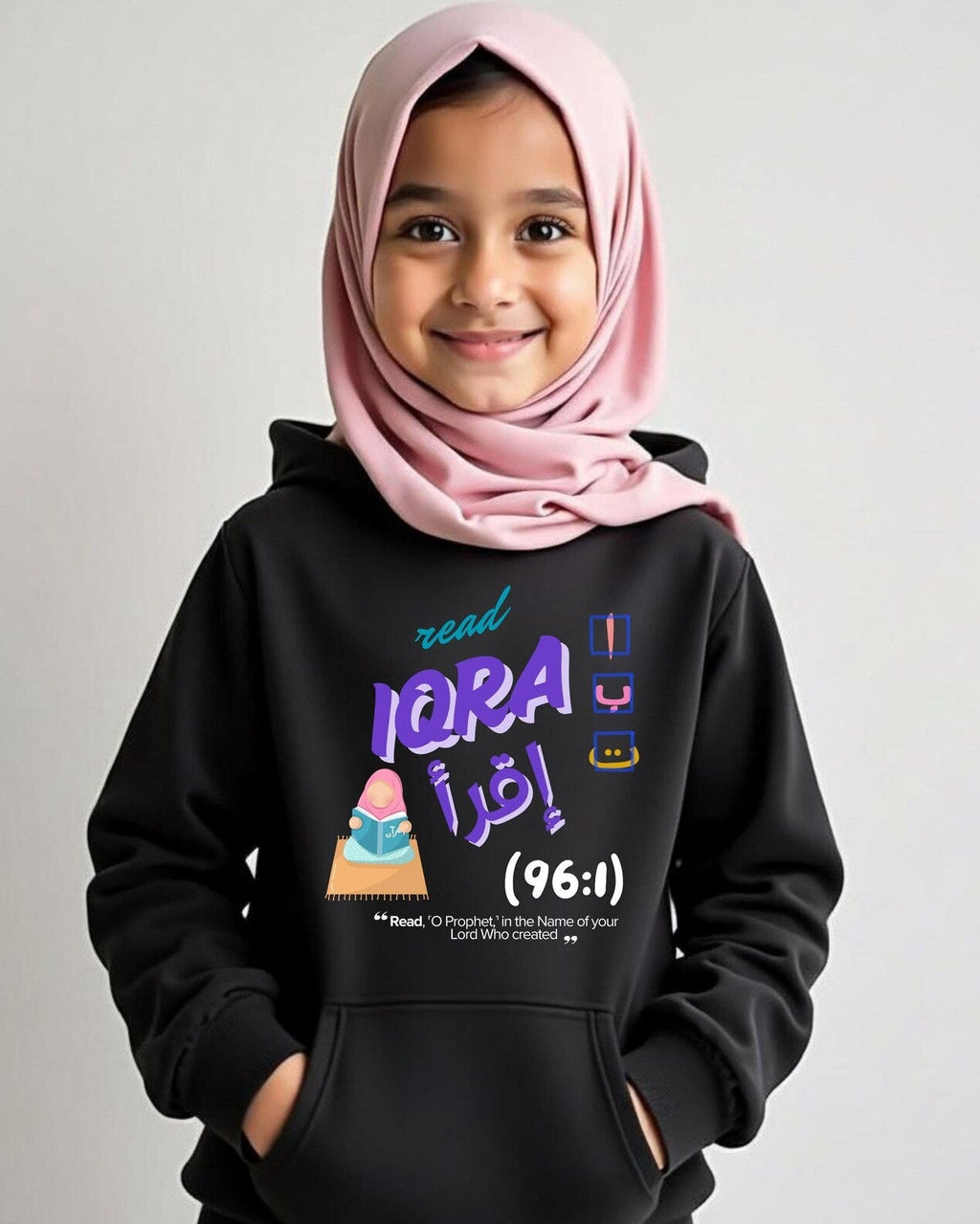 Islamic quotes kids hoodie motivational and positive girls hoodie - Iqra Read