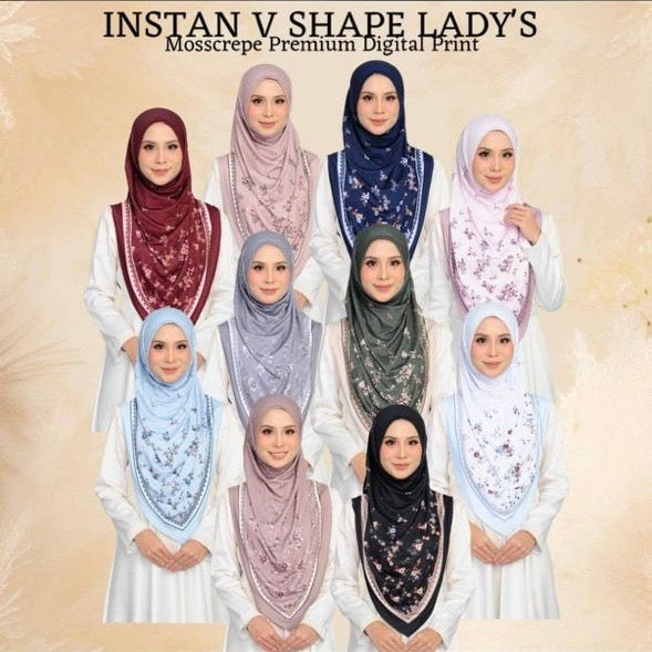 Instant Hijab V Shape Floral Ironless Hijab Printed