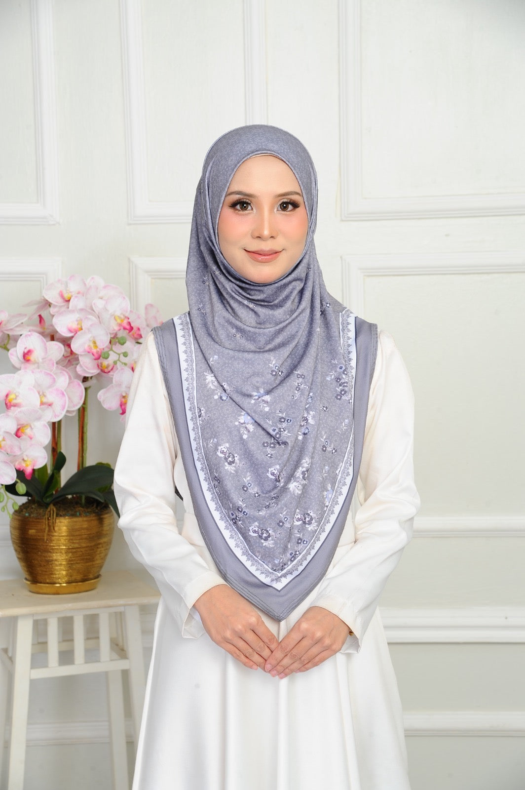 Instant V Shape Floral Ironless Hijab