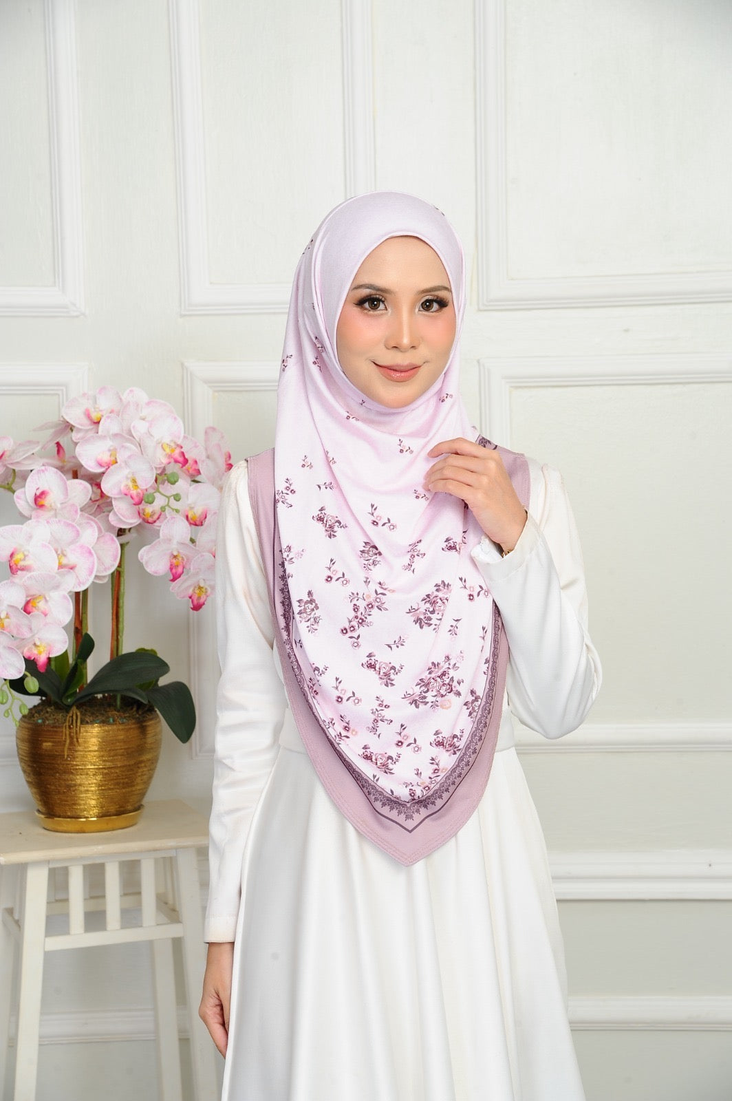 Instant V Shape Floral Ironless Hijab