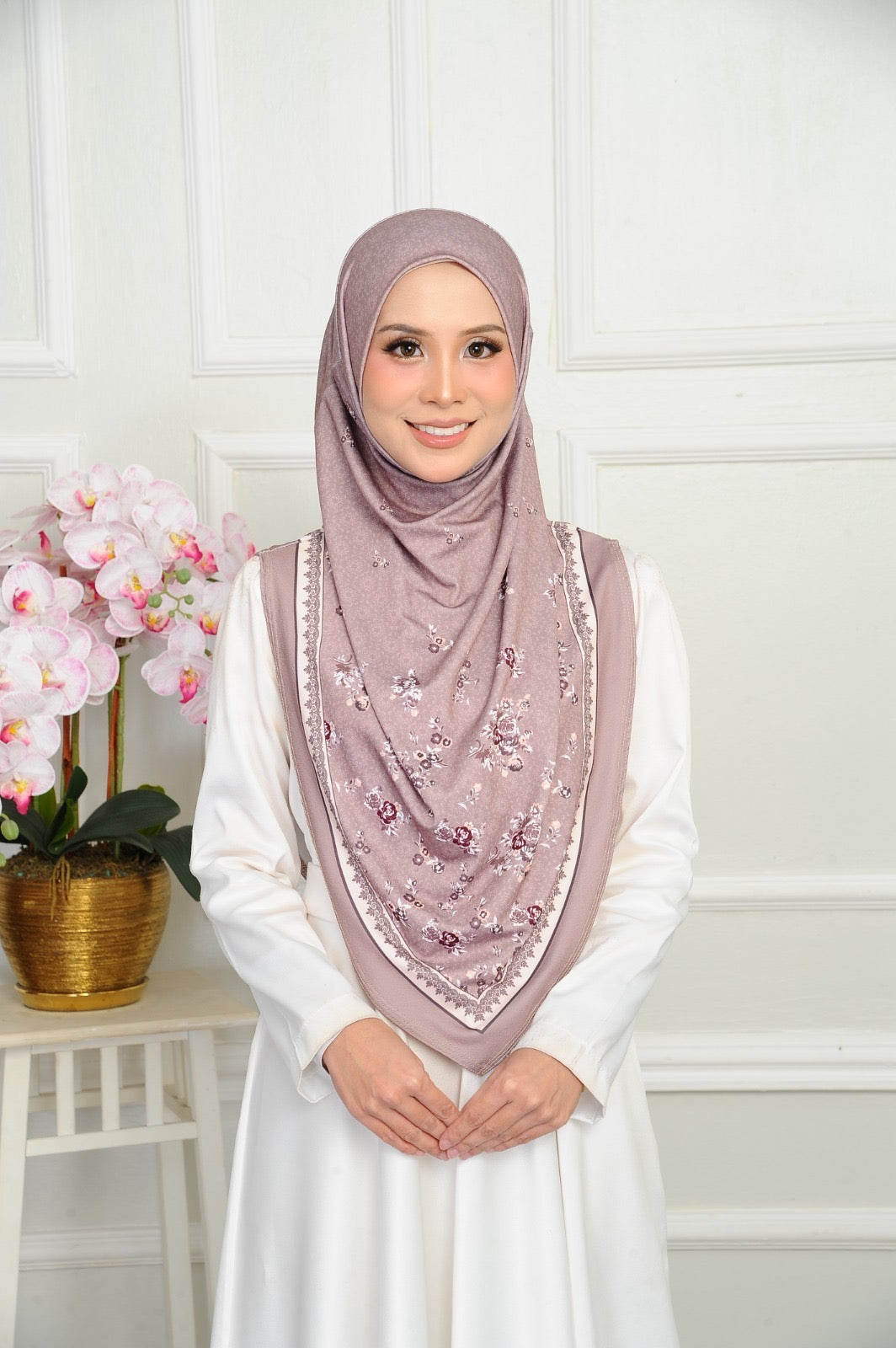 Instant V Shape Floral Ironless Hijab