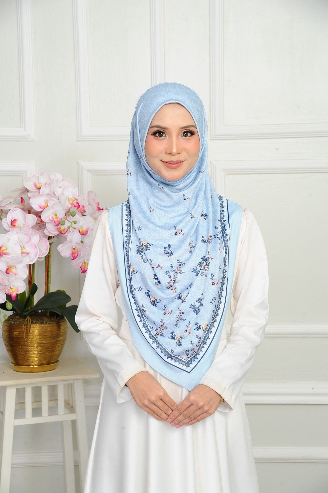 Instant V Shape Floral Ironless Hijab