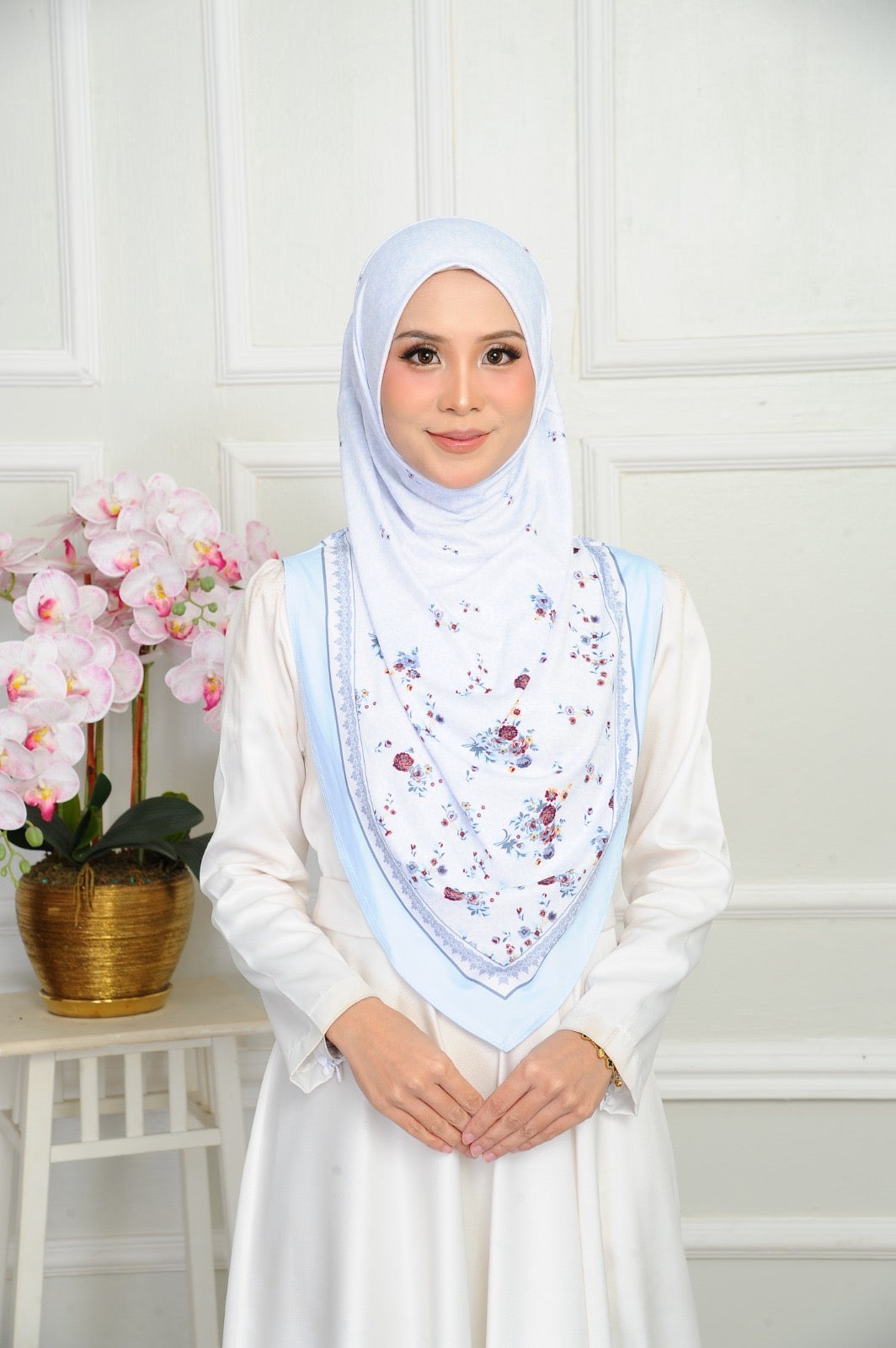 Instant Hijab V Shape Floral Ironless Hijab Printed