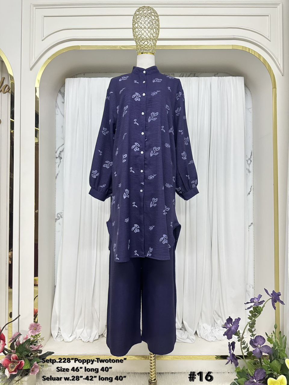 2 Pieces Set Blouse and Pants with floral design