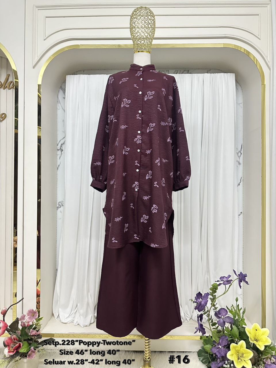 2 Pieces Set Blouse and Pants with floral design