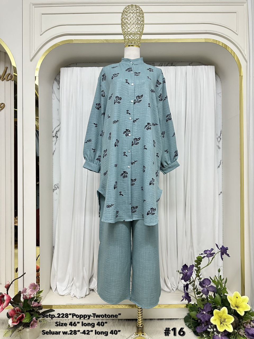 2 Pieces Set Blouse and Pants with floral design