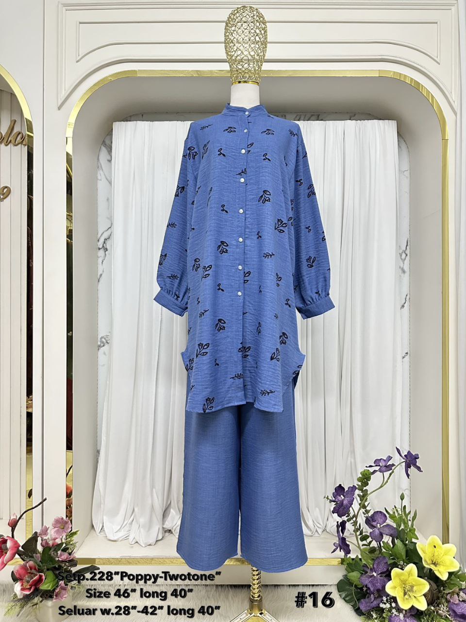 2 Pieces Set Blouse and Pants with floral design
