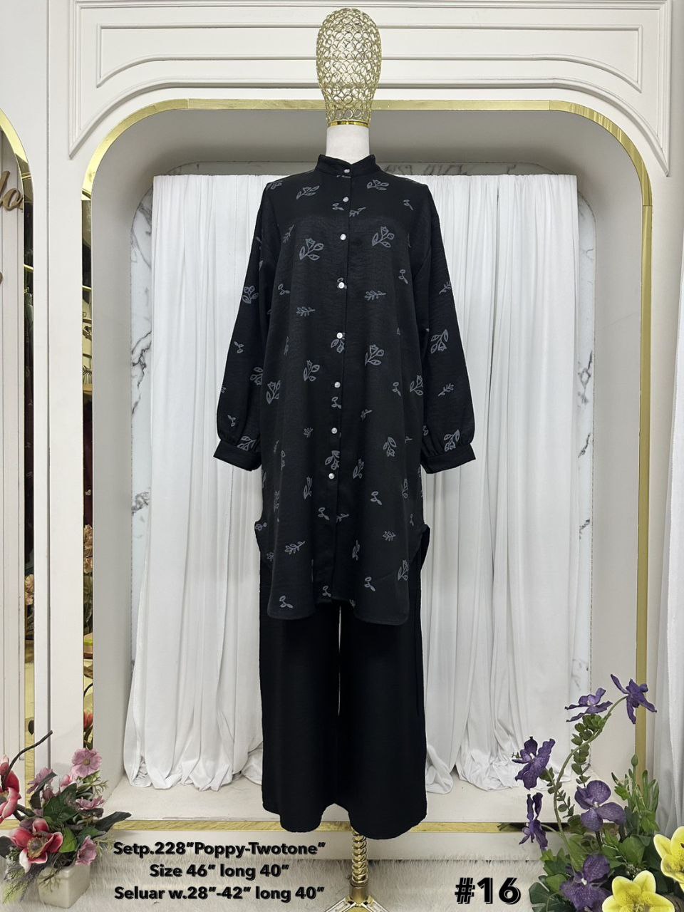 2 Pieces Set Blouse and Pants with floral design