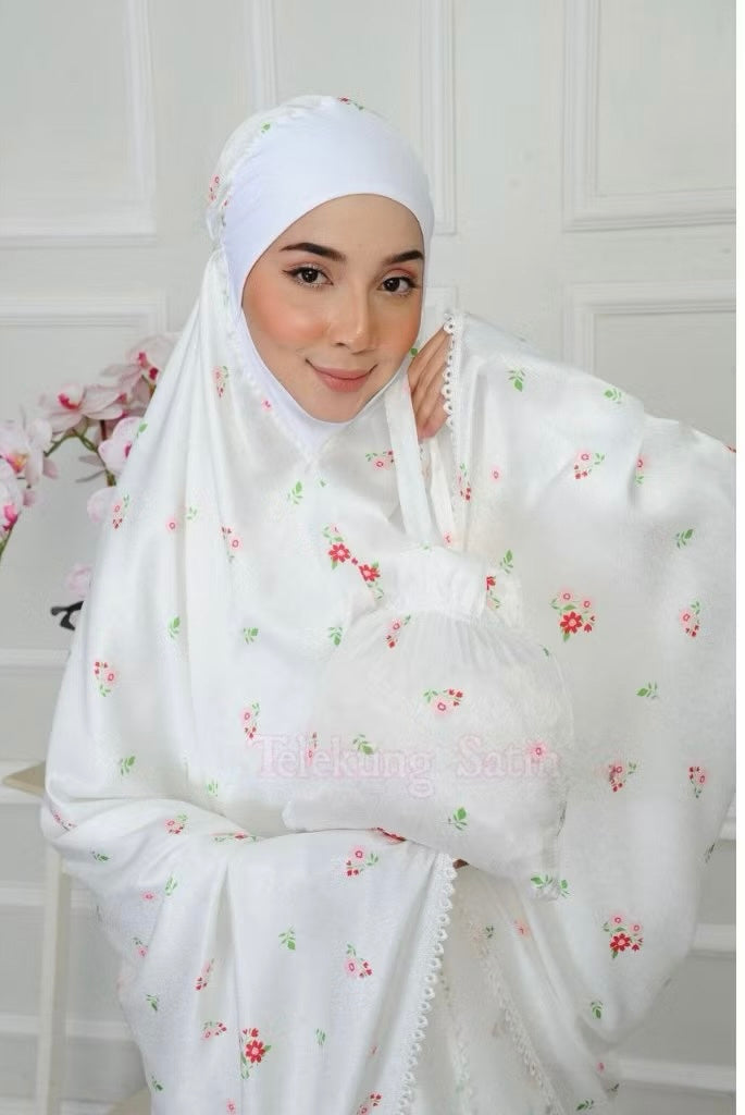 2 Pieces Telekung Prayer Clothes Satin Jacquard