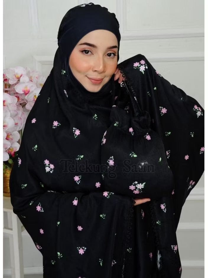 2 Pieces Telekung Prayer Clothes Satin Jacquard