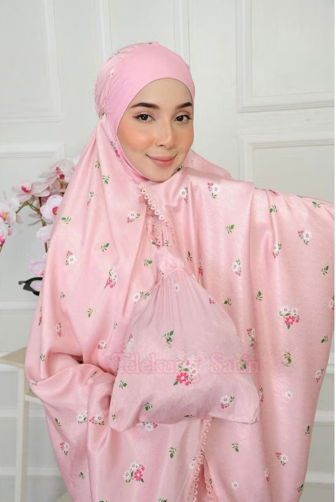2 Pieces Telekung Prayer Clothes Satin Jacquard