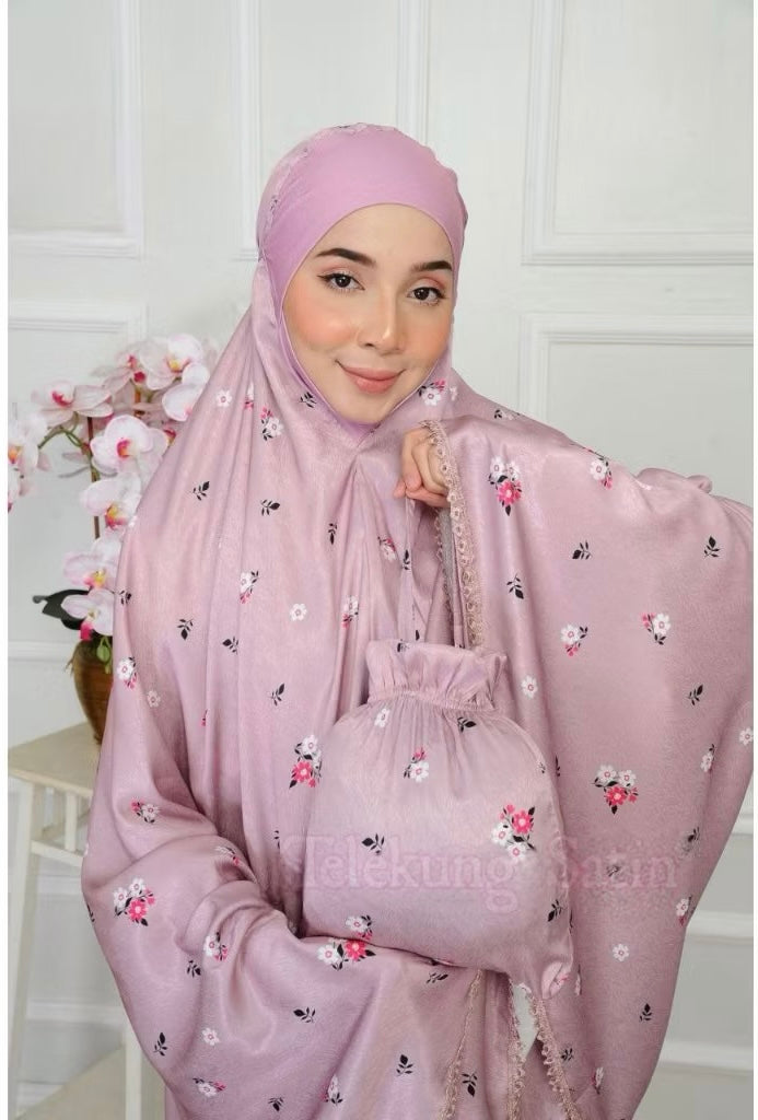 2 Pieces Telekung Prayer Clothes Satin Jacquard