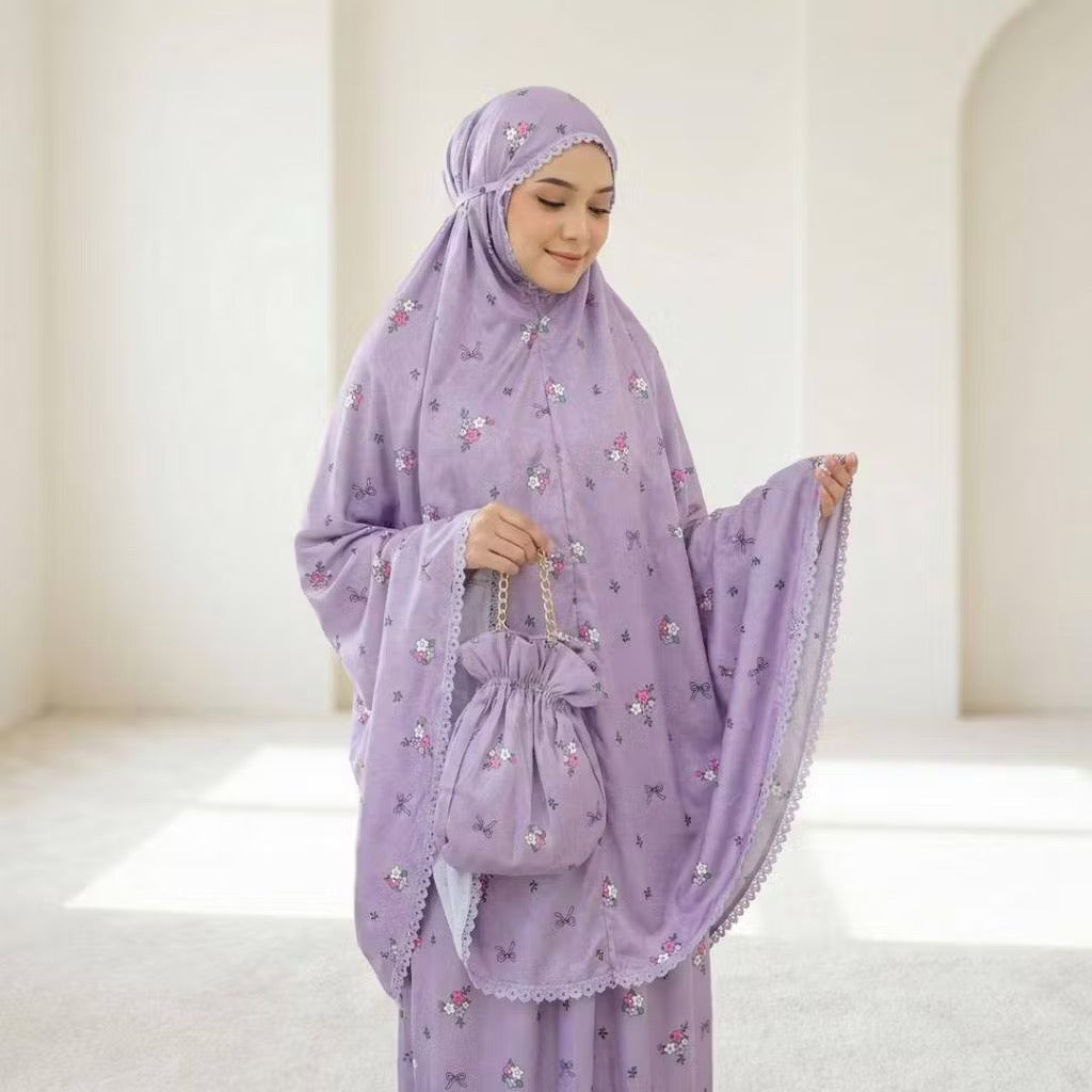 2 Pieces Telekung Prayer Clothes Satin Jacquard