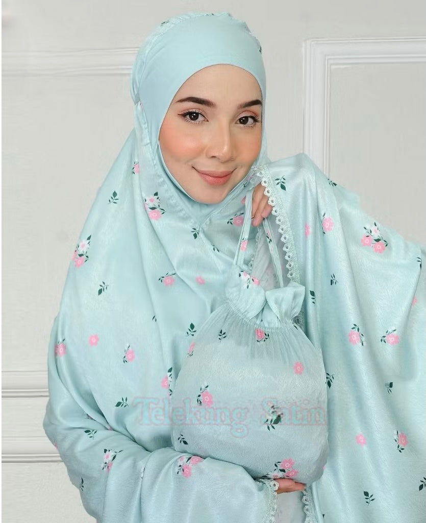 2 Pieces Telekung Prayer Clothes Satin Jacquard