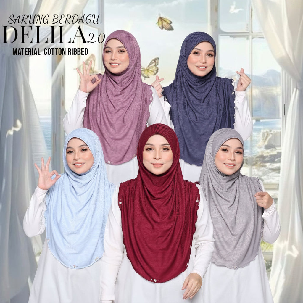 Instant Hijab Cotton Ribbed Dalila with cute floral at side
