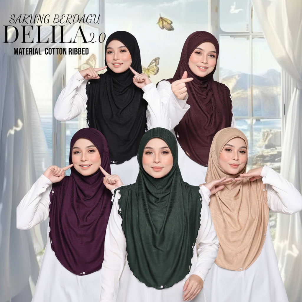 Instant Hijab Cotton Ribbed Dalila with cute floral at side