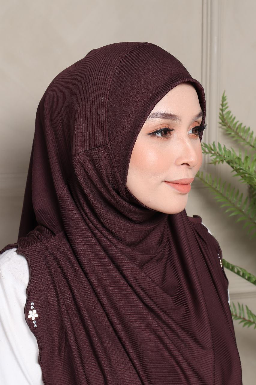 Instant Hijab Cotton Ribbed Dalila with cute floral at side