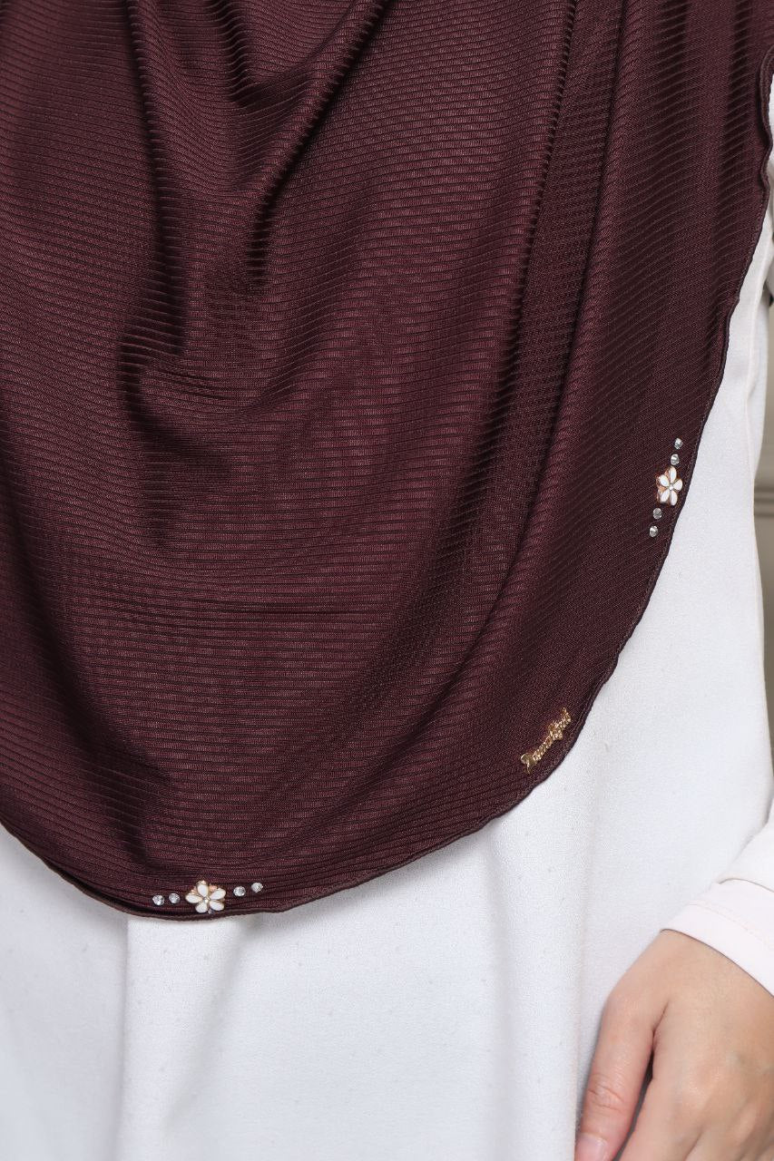 Instant Hijab Cotton Ribbed Dalila with cute floral at side