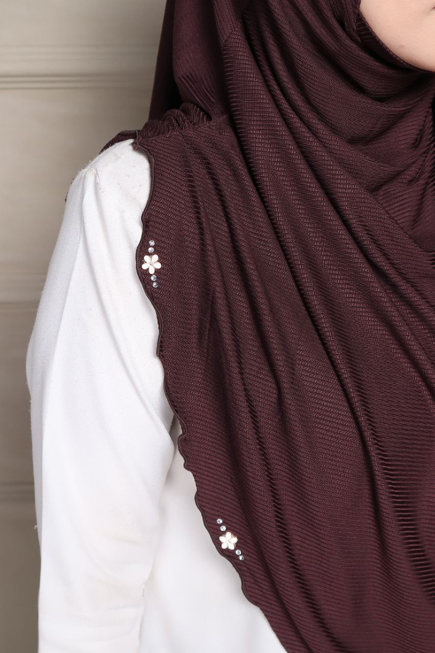 Instant Hijab Cotton Ribbed Dalila with cute floral at side