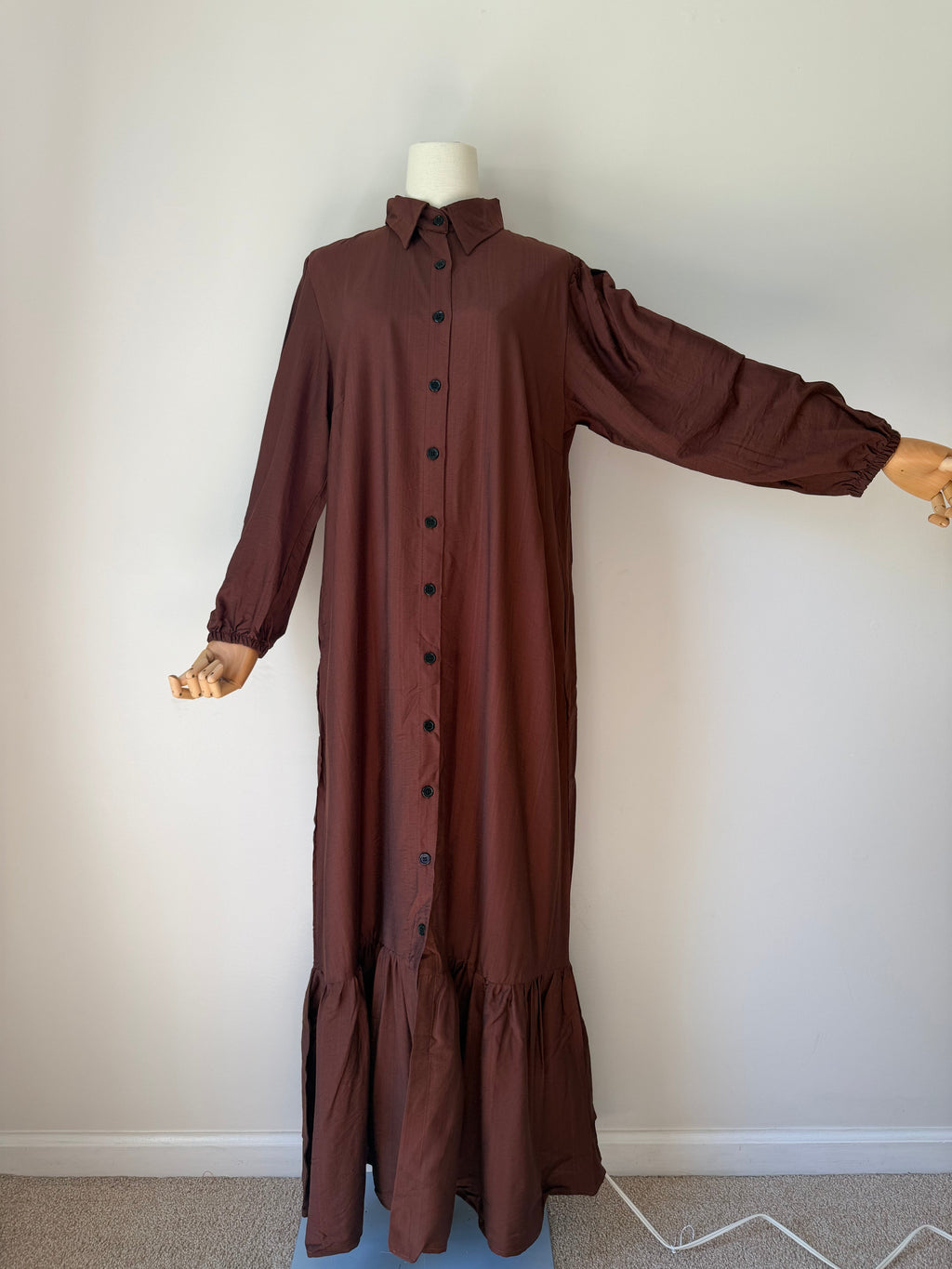 Hayfa Buttoned Premium Modest Linen Dress Breathable Long Sleeve Loose Fit Maxi Dress