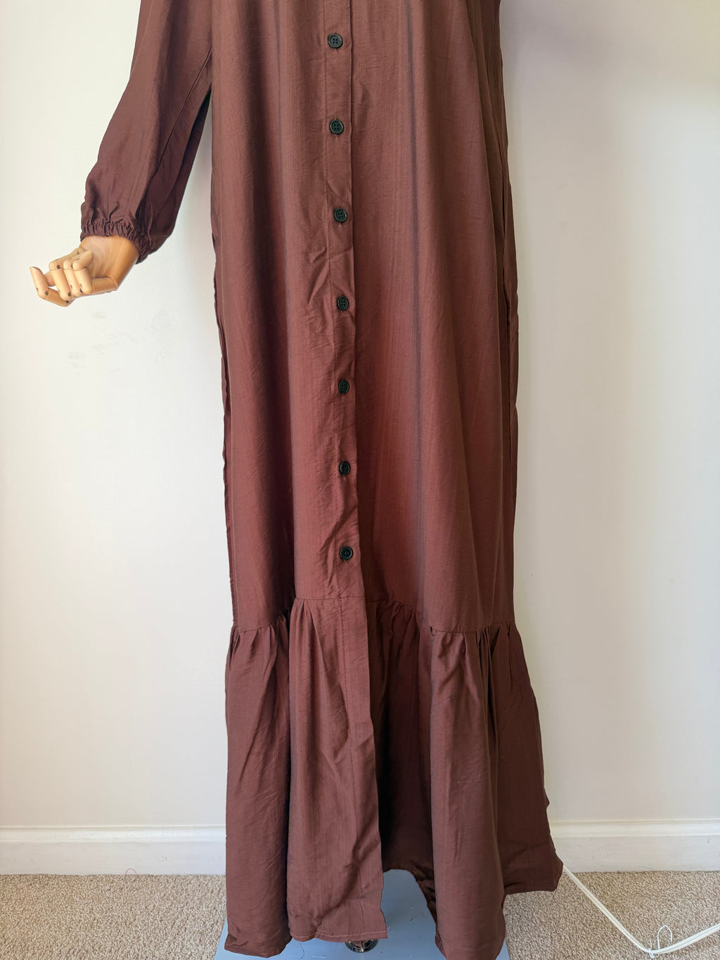 Hayfa Buttoned Premium Modest Linen Dress Breathable Long Sleeve Loose Fit Maxi Dress