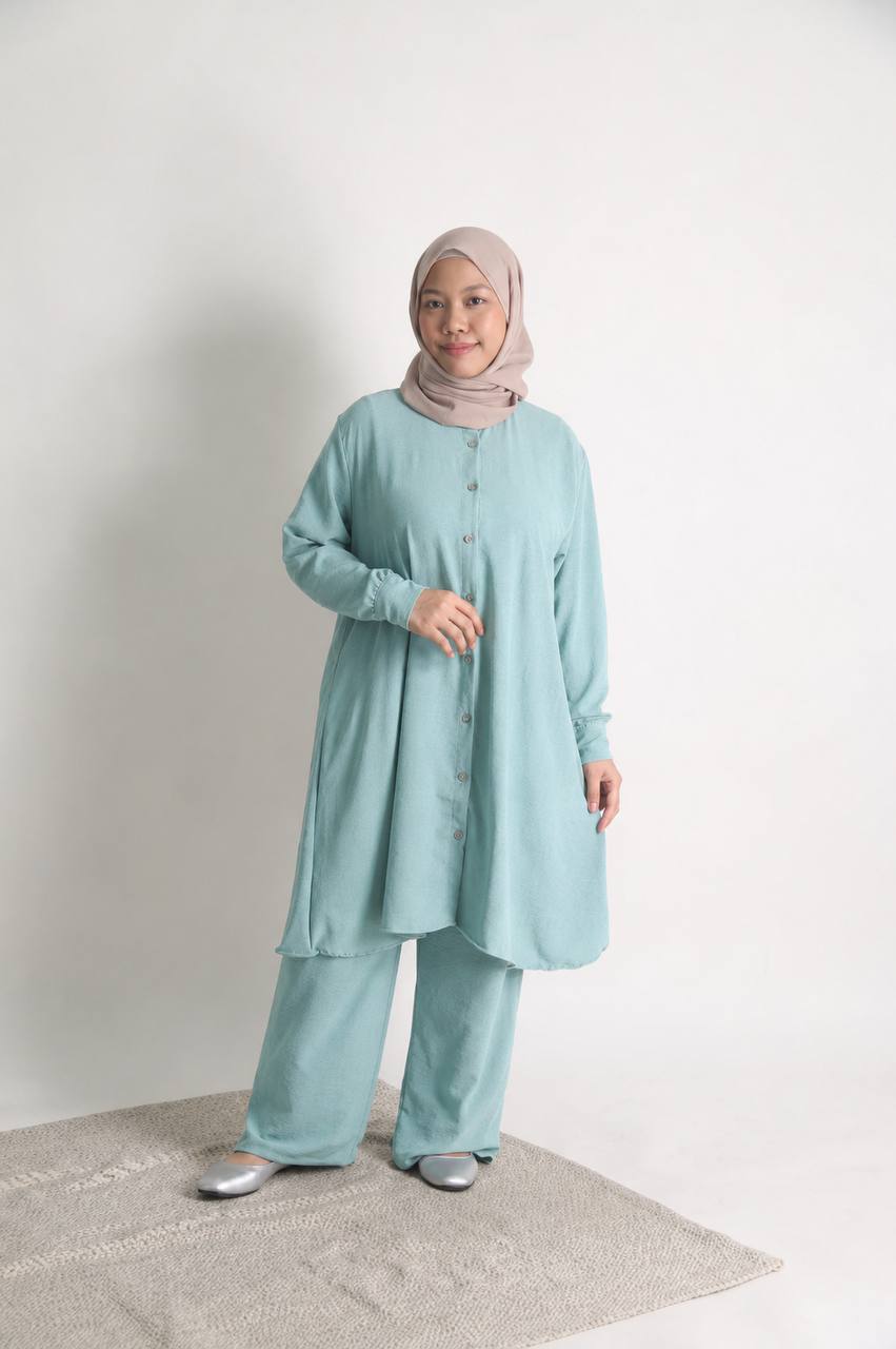 Hayfa Women's Button Medium Ironless 2 Pieces Outfit Set (Mint Green)