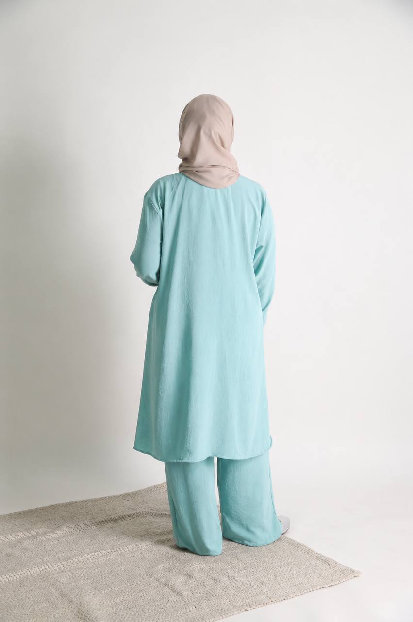 Hayfa Women's Button Medium Ironless 2 Pieces Outfit Set (Mint Green)