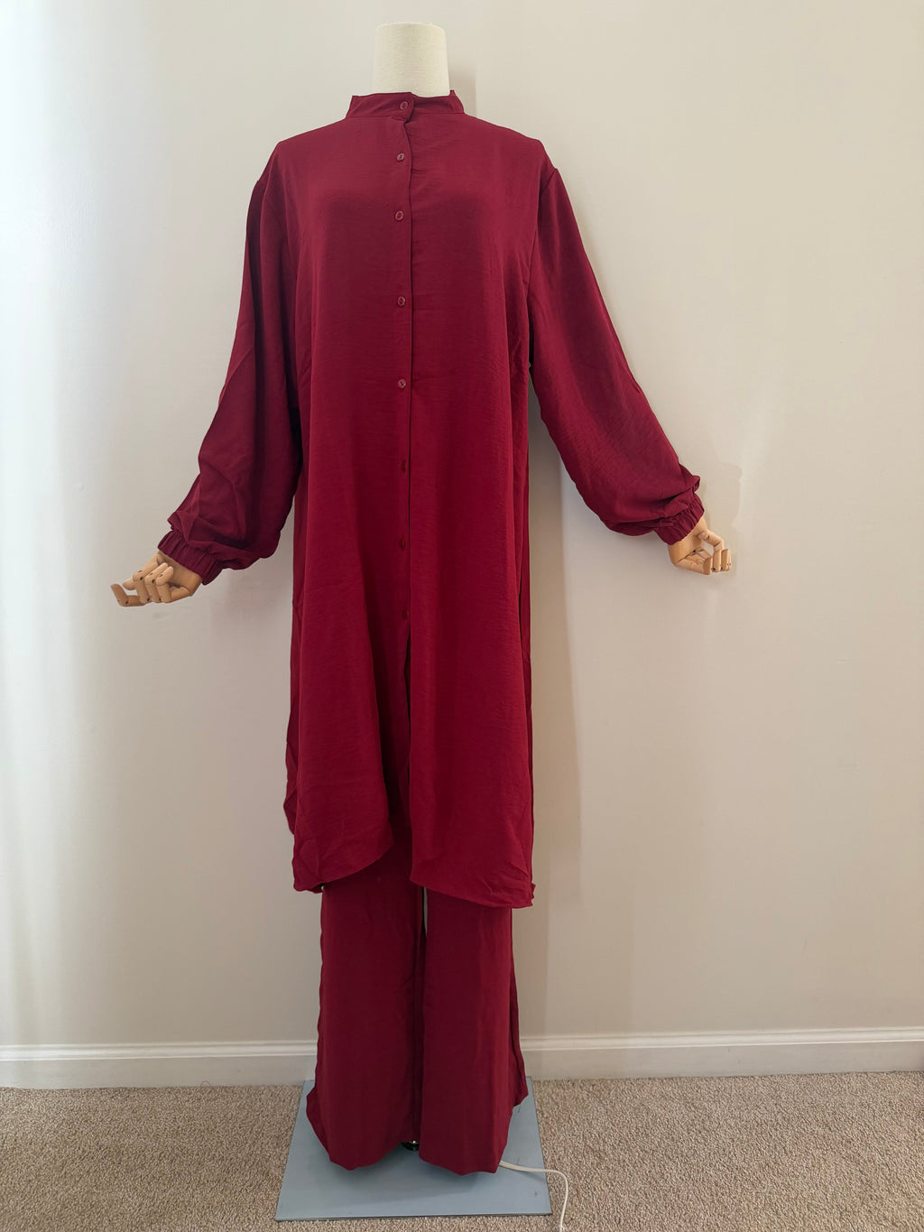 Hayfa Women's Button Medium length co-ords set Ironless 2 Pieces Outfit Set (Maroon)