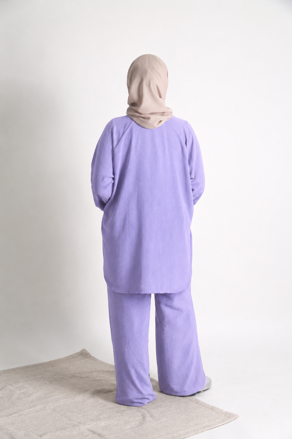 Kawthar Women's Button Short Ironless 2 Pieces Outfit Set (Light purple)