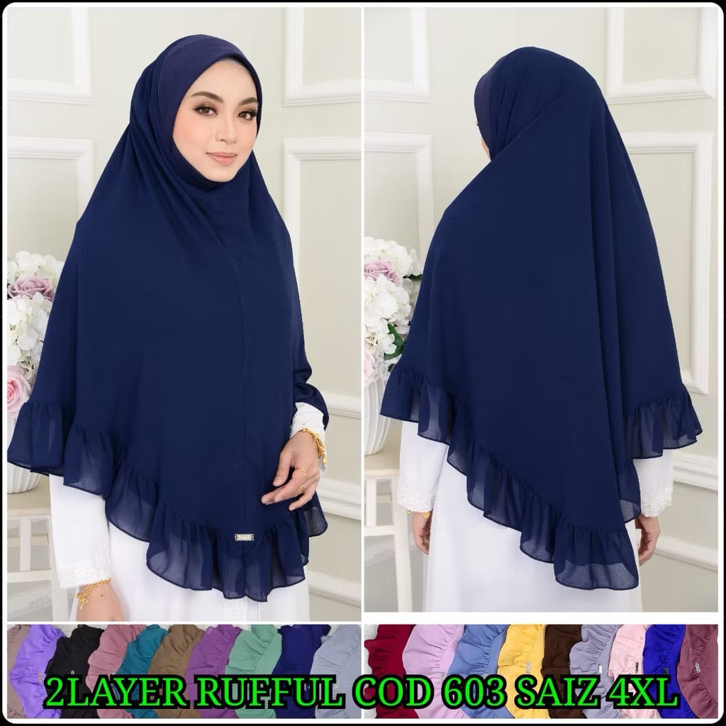 Prayer 2 Layer Ruffle Chiffon Khimar Hijab