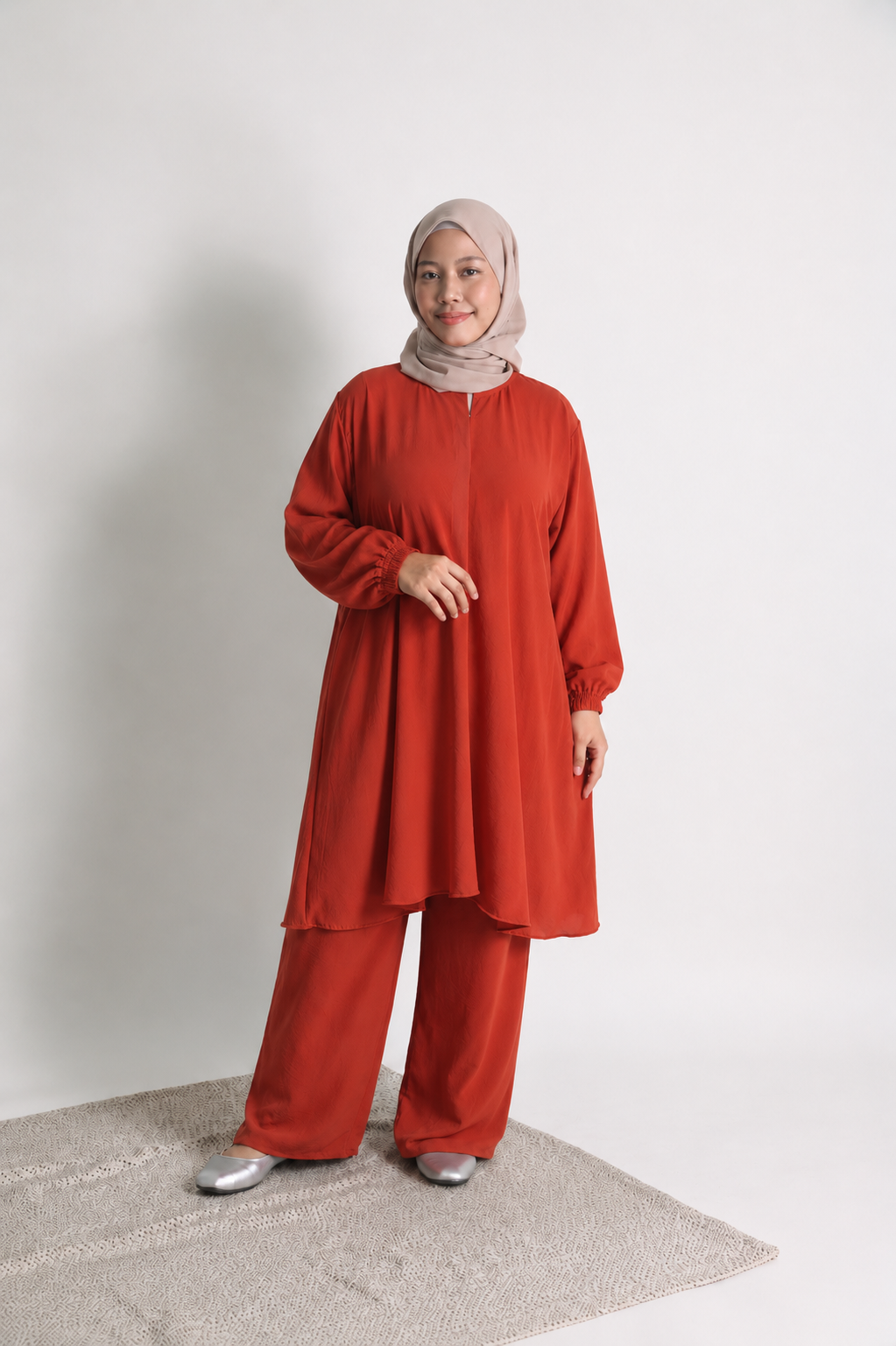Hayfa Women's Zipper Medium 2 Pieces Co-Ords Set Outfit (Fire Orange)