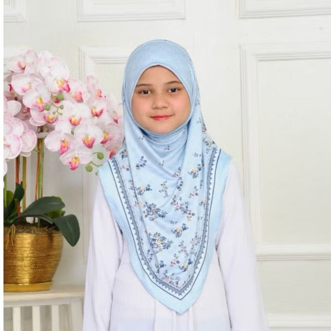 V Shape Instant Pull On Floral Print Kids Hijab