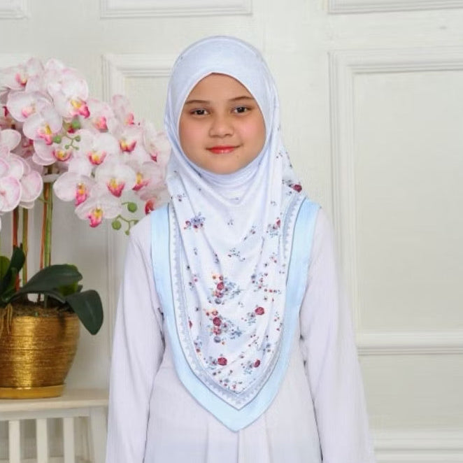 V Shape Instant Pull On Floral Print Kids Hijab