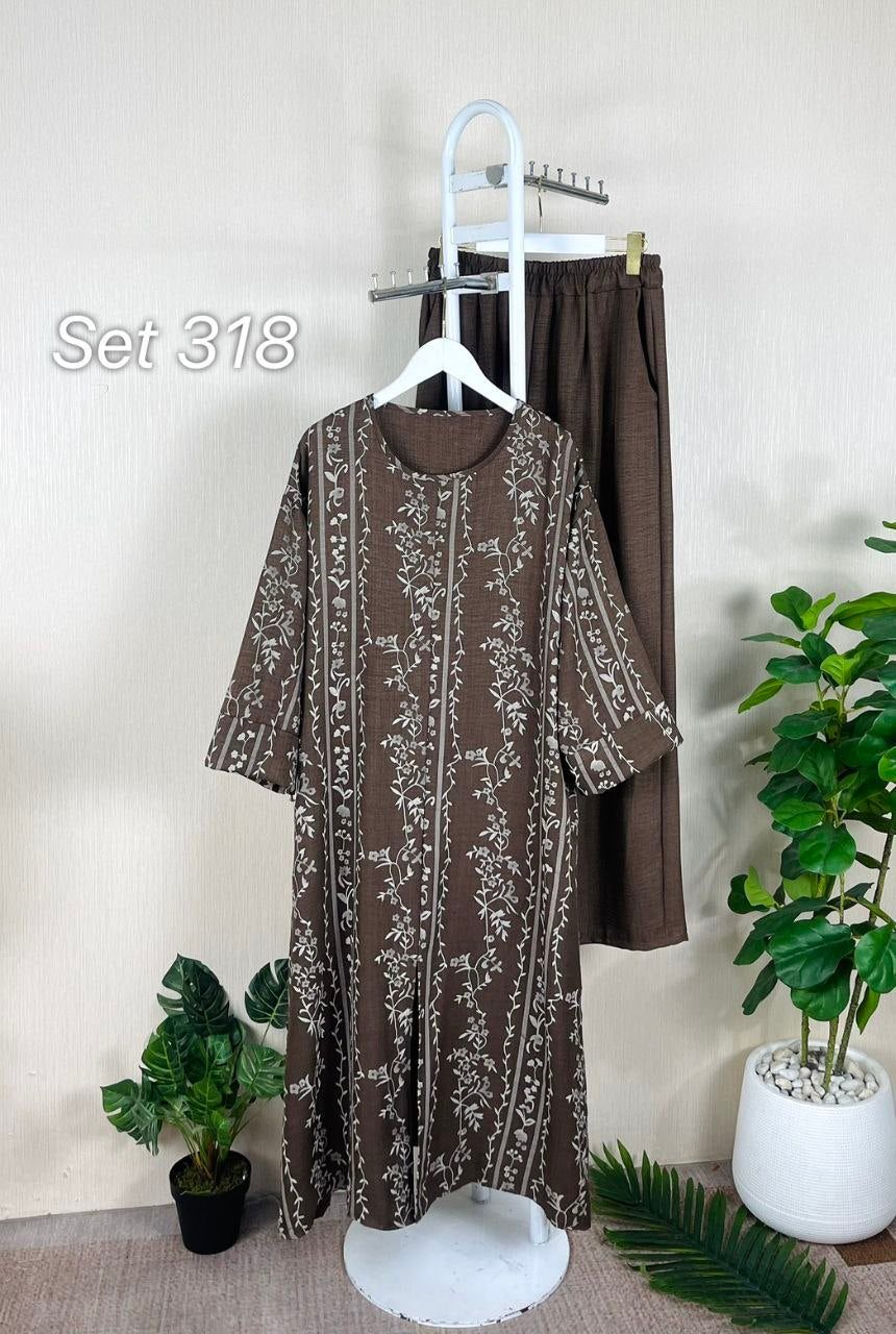 Hawra Printed Top with Pants Rich Brown