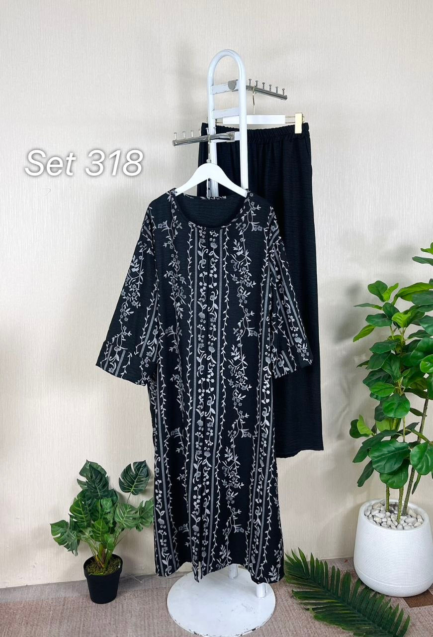 Hawra Printed Top with Pants Black