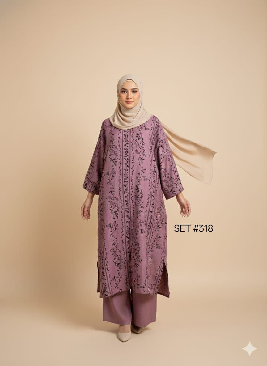 Hawra Printed Top with Pants Pink purple