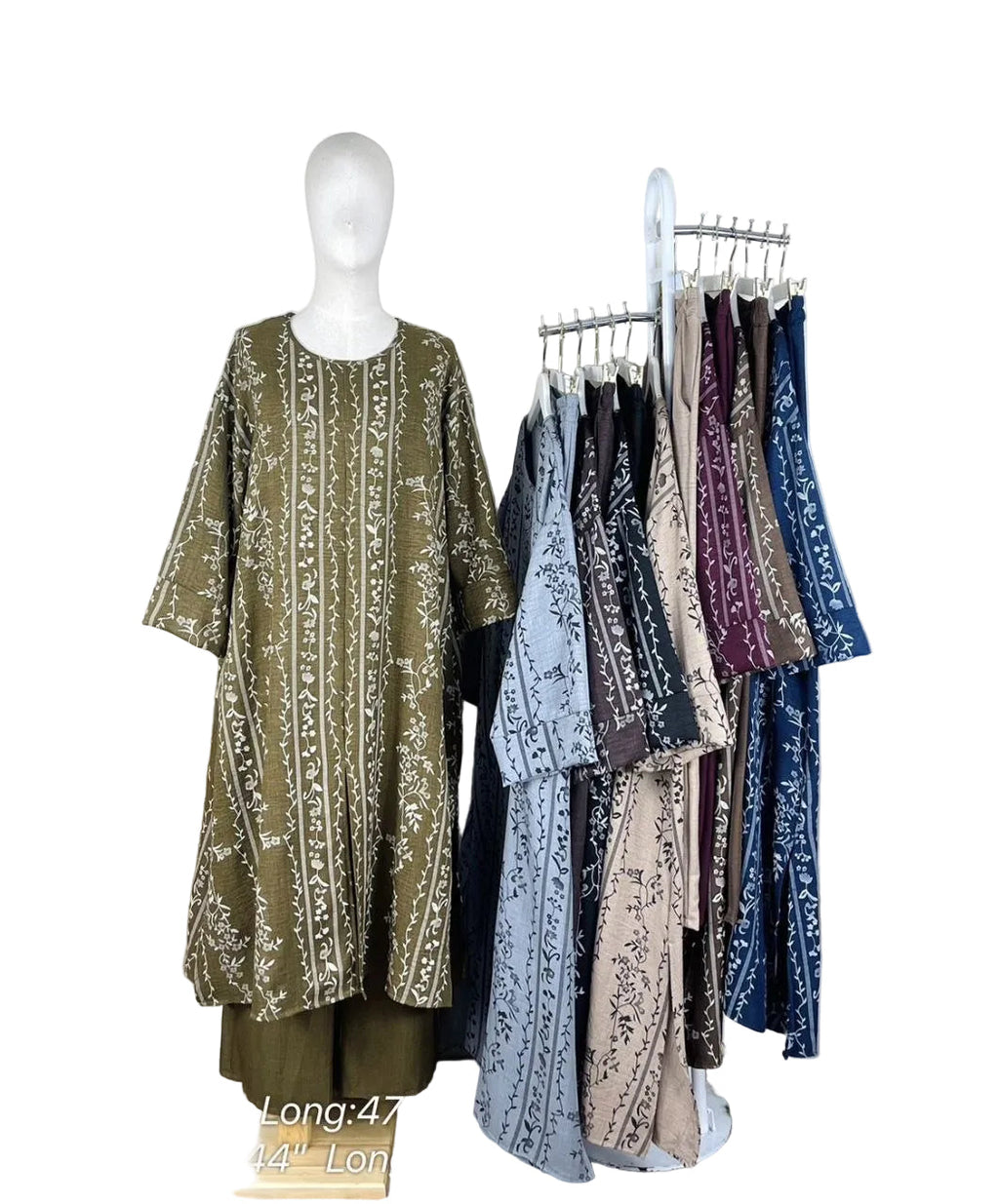 Hawra Printed Top with Pants Light olive
