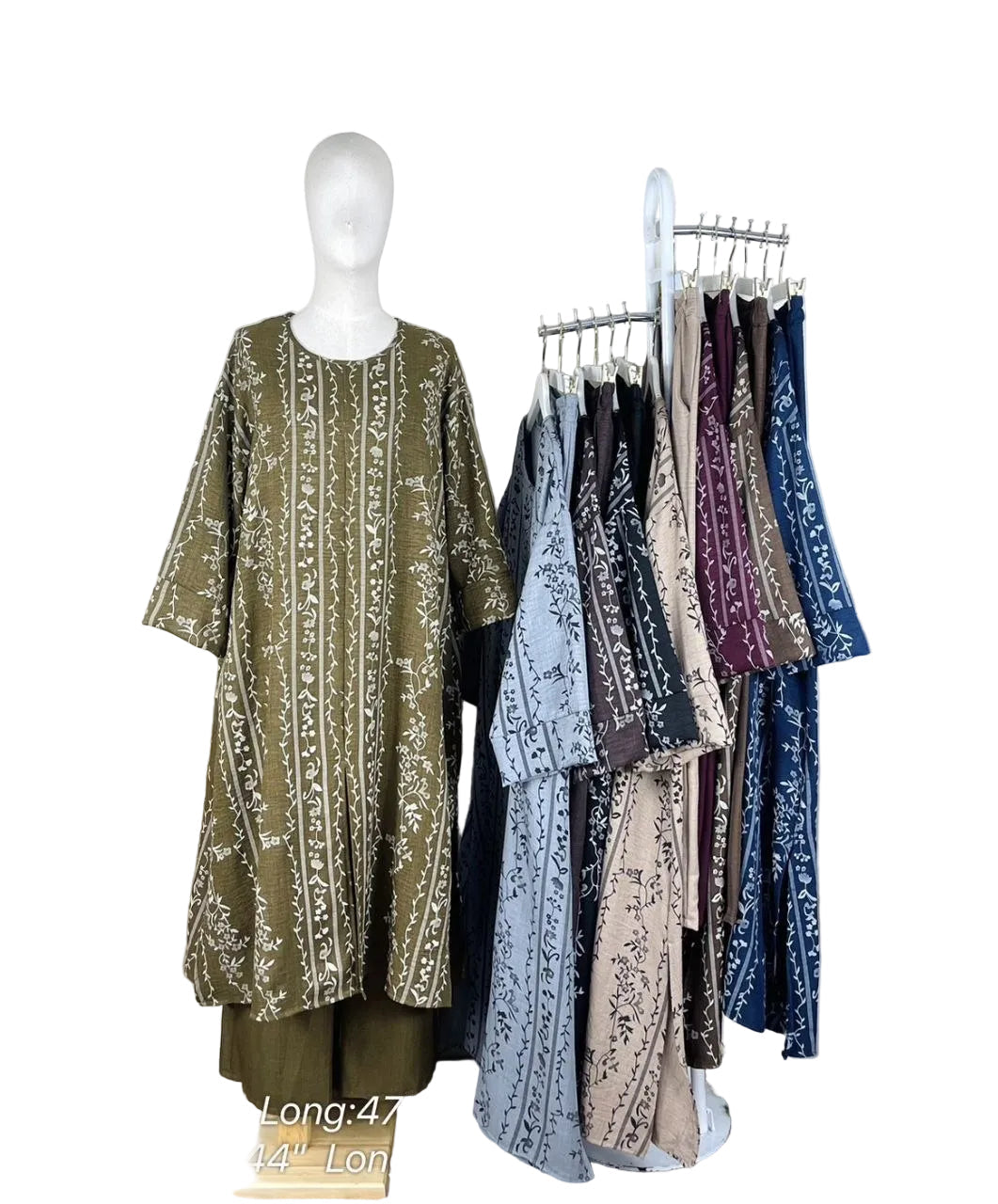 Hawra Printed Top with Pants Light olive