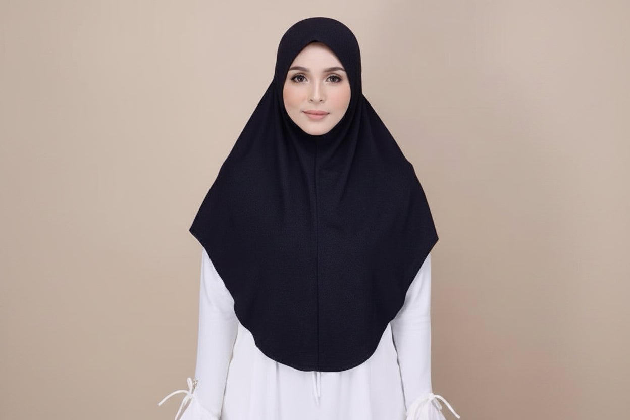 Instant Black Plain Cotton Denim Pull On Hijab