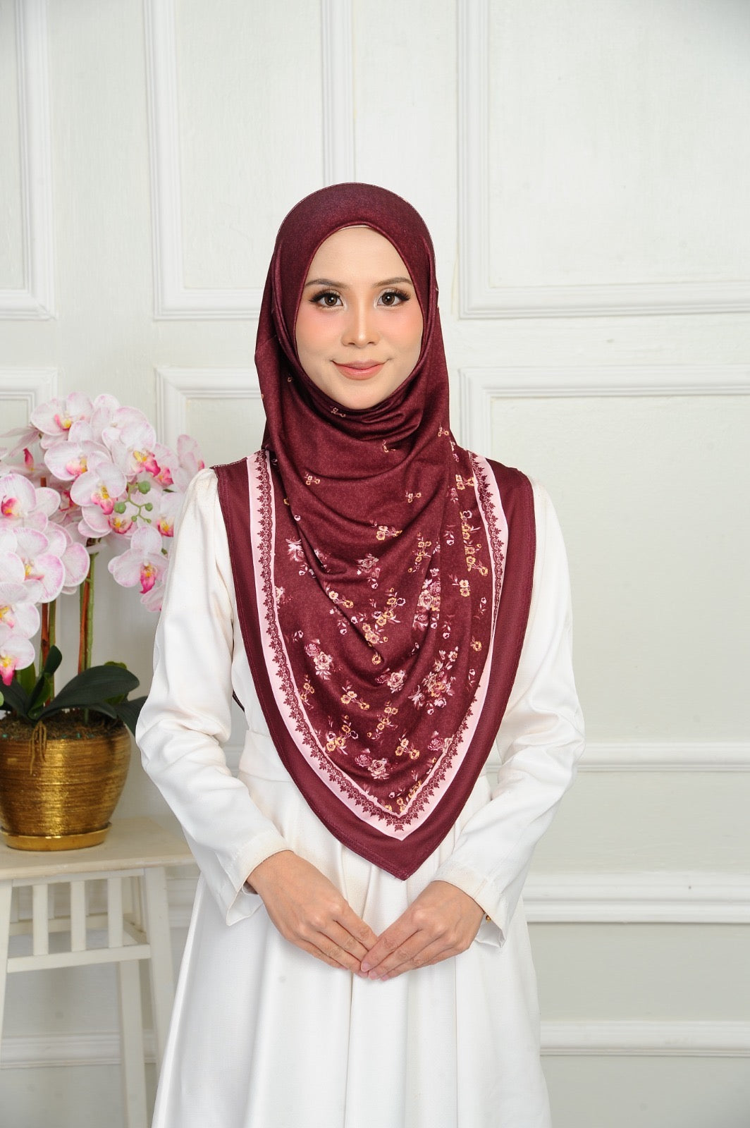 Instant Hijab V Shape Floral Ironless Hijab Printed