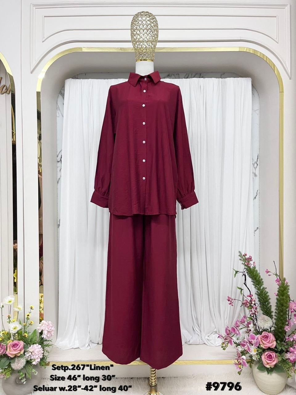 Zahraa Modest Cotton Linen 2 Pieces Short Length Co-Ord Set (Black)