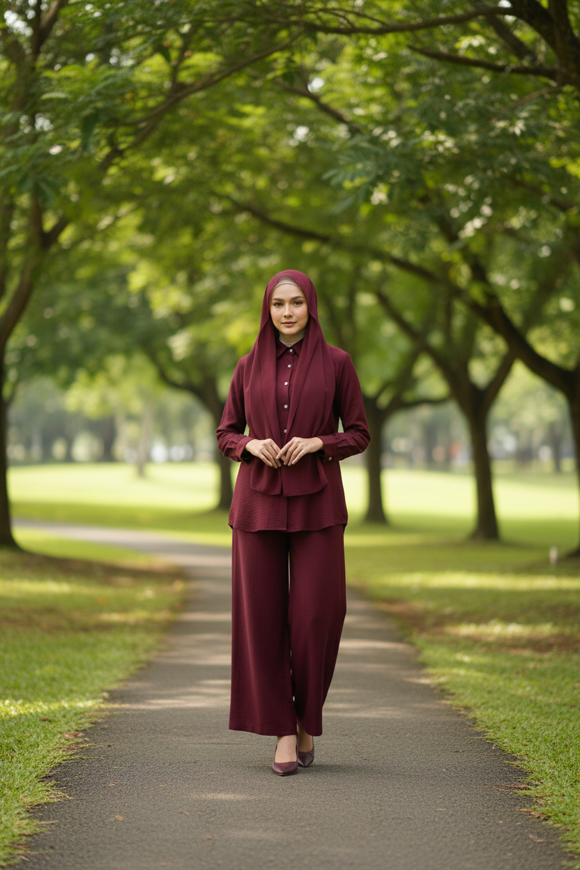 Zahraa Modest Cotton Linen 2 Pieces Short Length Co-Ord Set (Red)