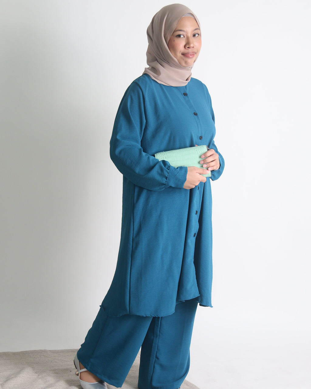 Women's Ironless 2 Pieces Outfit Set Long (Teal)