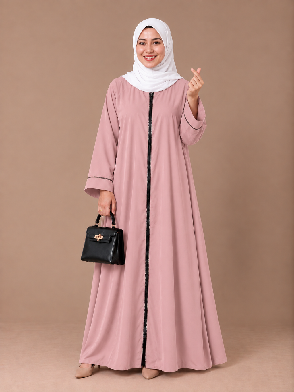 Mom & daughter Aeisha Essential Classic daily zipped - fully opened front abaya