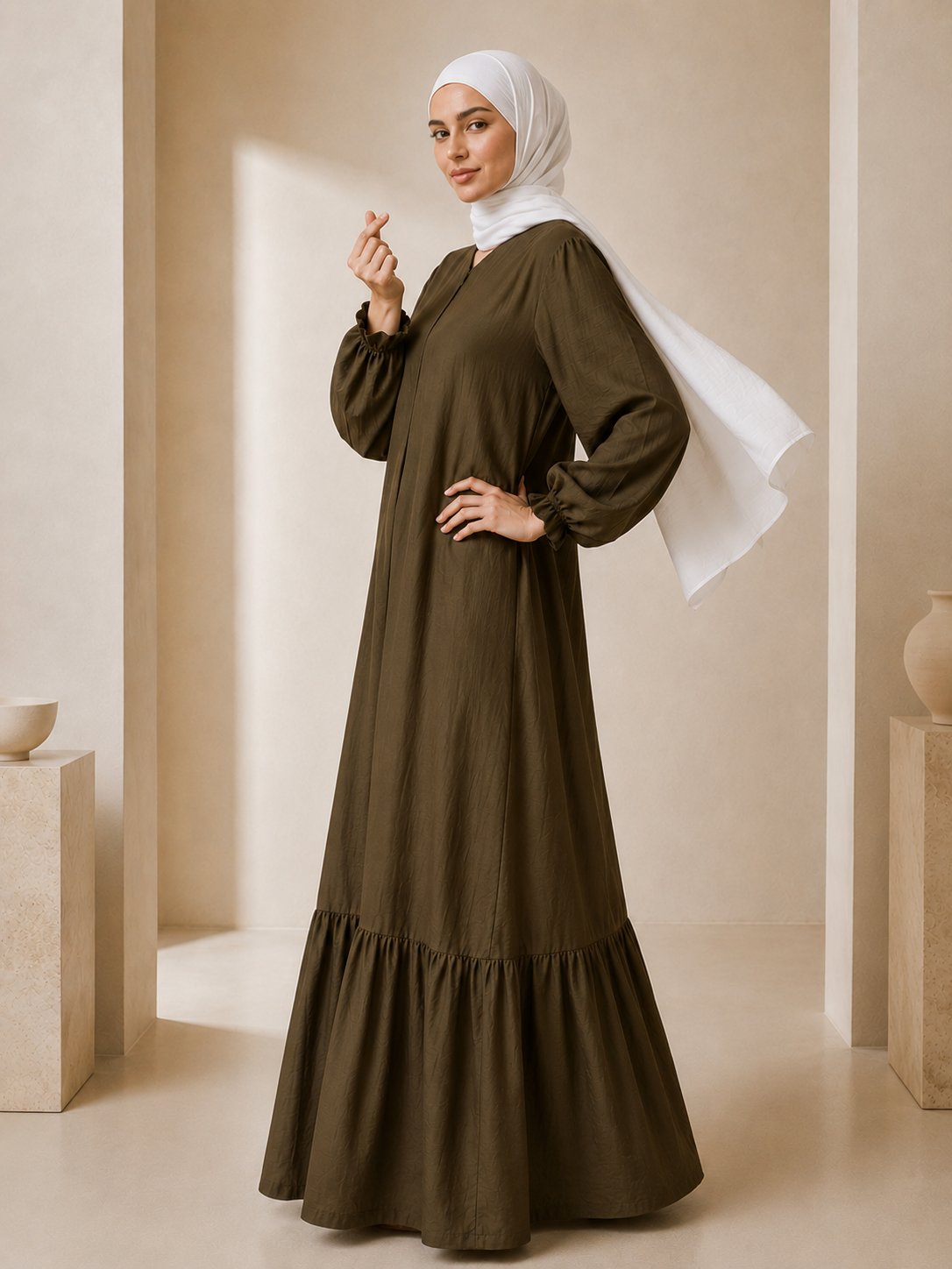 Tasnym Zipper Premium Modest Cotton Linen Abaya Dress – HIJABEED