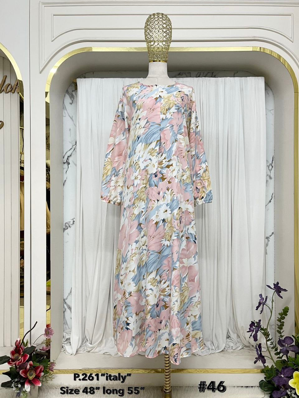 Naaseerah Modest Abaya Floral Print (Pastel Pink)