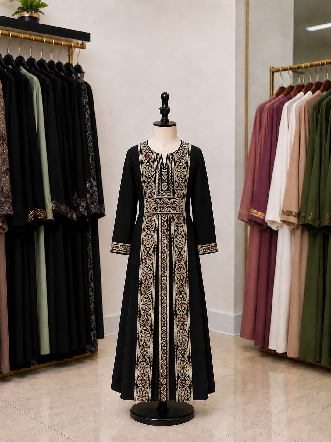Kids Traditional Palestinian Abaya (Cream/Gold)